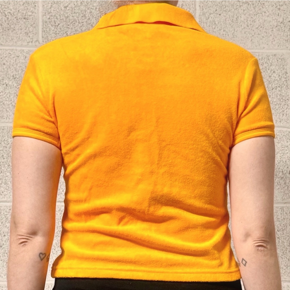 Vintage Bossini Orange Terry Cloth Short Sleeve Polo Shirt Size S - Picture 2 of 6